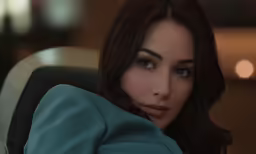 an animation of a woman that has her arm around her shoulders