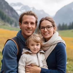 a man and a woman pose with a toddler in their arms
