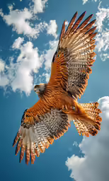 there is a large bird flying high in the air
