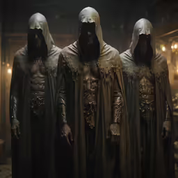 an image of some people wearing hooded outfits