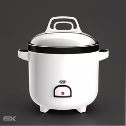 a big white crock pot that has been placed on a dark surface