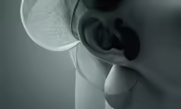 a face is seen through a sheer veiled curtain
