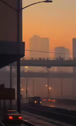 view of street lights from across the street at sunset