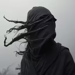 the mysterious person is wearing a hooded, black outfit