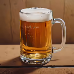 an illuminated mug with conde on a wooden surface