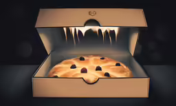 a bun that is in a box on a table
