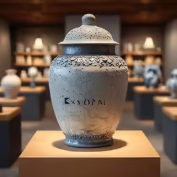 there is an odd shaped vase that looks very old