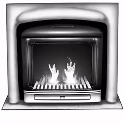 a drawing of a stove with its door open
