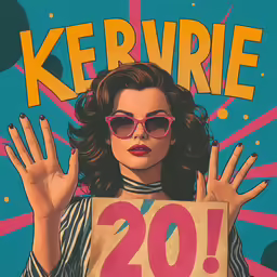 a woman with a cardboard sign in front of her with the number twenty on it