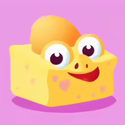 an abstract picture with two smiling eyes near a piece of cheese