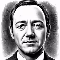 the black and white drawing of a man in a suit