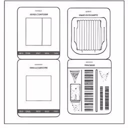 a set of four pages with different labels and pictures