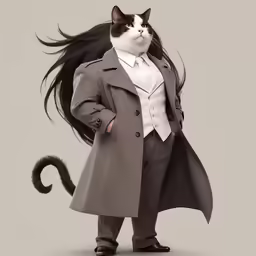 a black and white cat dressed in a gentleman coat