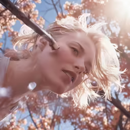 a woman holding onto an umbrella in the wind