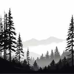 an image of a forest scene with fog in the valley