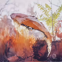 a group of tree stumps with some water in them