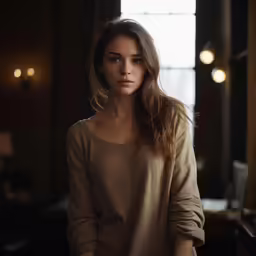the beautiful young woman is wearing a sweater