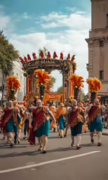 some people are performing in a parade