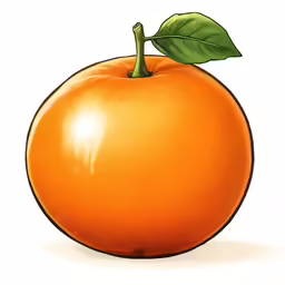 an orange with a green leaf on the stem