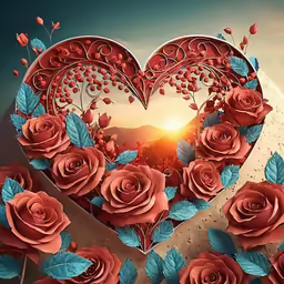 a large heart with lots of red roses in it