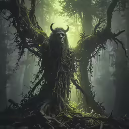 an artistic photo of an enormous, horned monster with horns