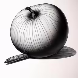 a onions head sits atop a fountain pen