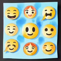 a paper with many different emoticions in the middle