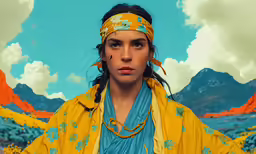 a digital painting shows a girl wearing a yellow jacket