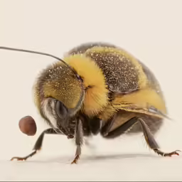 a close up of a honey on the white surface