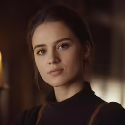 a woman wearing a black shirt and brown purse