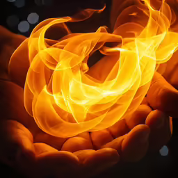 the fire effect on hands, showing fire being flowing