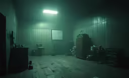 a dark room with a light on the ceiling