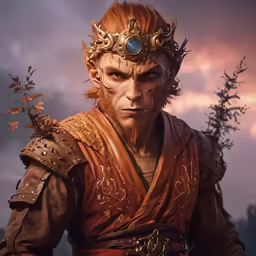 a character that is dressed as aersis holding an apple