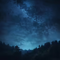 the night sky and tree is lit up by bright lights
