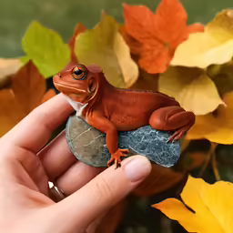 a small orange lizard is perched on the rock