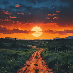 a colorful sunset in the countryside with some clouds