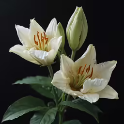 some white flowers are on a dark background