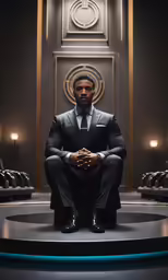 a man is sitting down in a suit