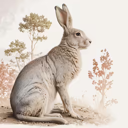a painting of a brown rabbit in front of a white wall