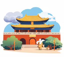 the image shows a building in the asian style