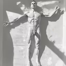 a man is standing by a concrete wall