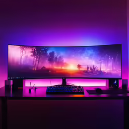 a purple light that is shining on the screen