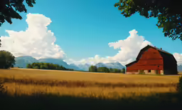 the barn on the hillside is in the shade