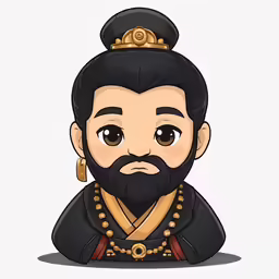a cartoon character in a black coat and golden necklace with his hair up