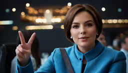 a woman is making the v sign with her hand