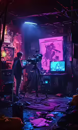 two people on the set of an episode