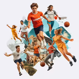 a collage of people playing basketball and running