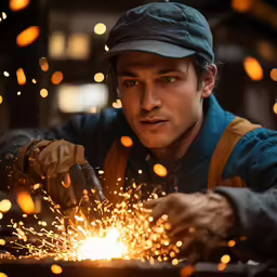 a man in hard hat working on some metal