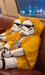 the people are wearing star wars costumes