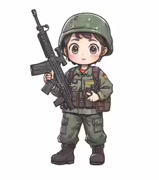 a soldier with a gun and helmet on